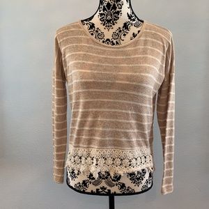 Rewind Tan and White Striped Lace Sweater